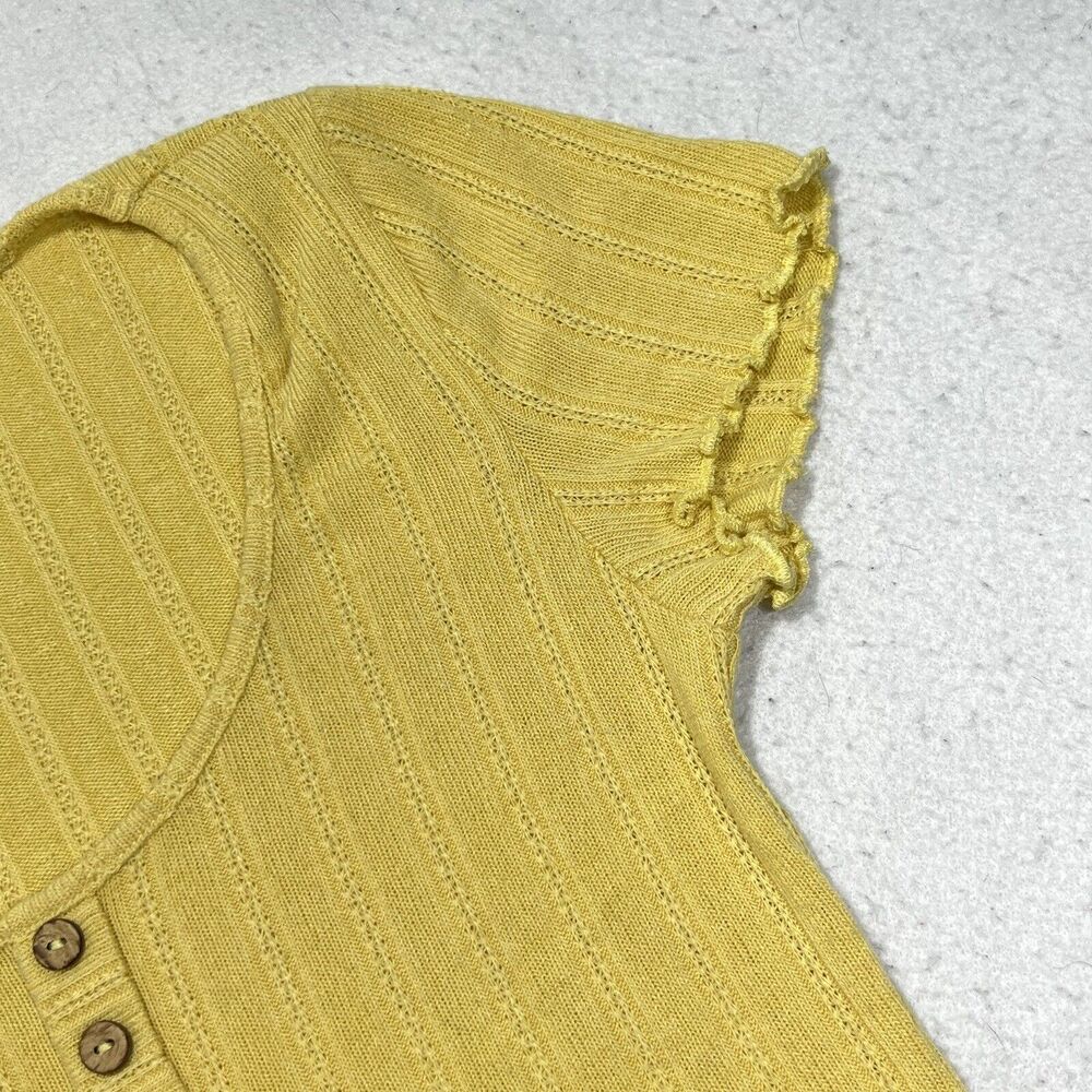 Glance Women's Large Short Sleeve Henley Button Up Pullover Stretch Yellow Top - Picture 4 of 13